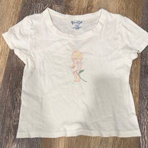 John Galt Brandy Melville white Tee with Baby & Daisy Graphic EUC